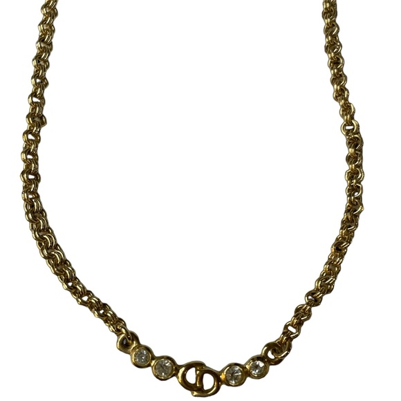 Christian Dior Gold Arch CD Necklace with Rhinestones & Minimal Tarnishing EUC - Picture 3 of 8